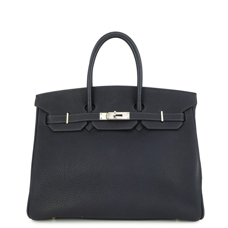 エルメス バーキン35 ブルーインディゴ/シルバー金具 トゴ □H刻印 HERMES Birkin ハンドバッグ 黒