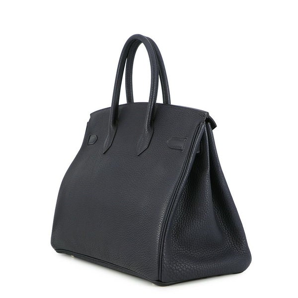 エルメス バーキン35 ブルーインディゴ/シルバー金具 トゴ □H刻印 HERMES Birkin ハンドバッグ 黒