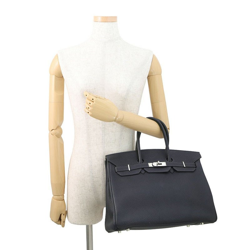 エルメス バーキン35 ブルーインディゴ/シルバー金具 トゴ □H刻印 HERMES Birkin ハンドバッグ 黒