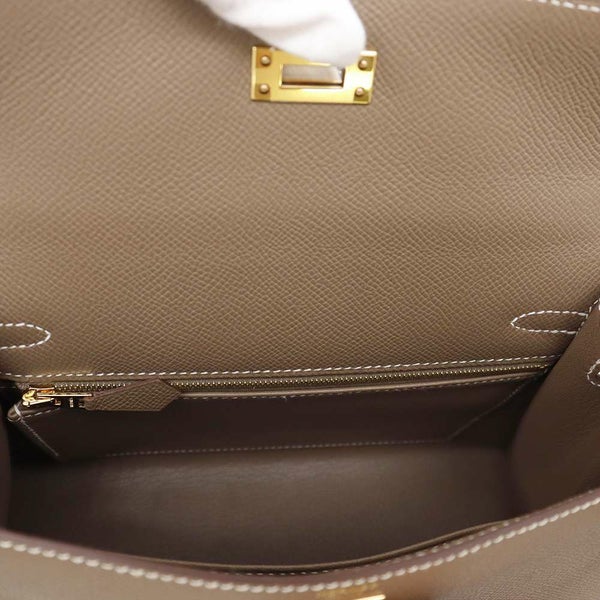 エルメス ハンドバッグ ケリー25 外縫い エトゥープ/ゴールド金具 エプソン W刻印 2wayショルダー