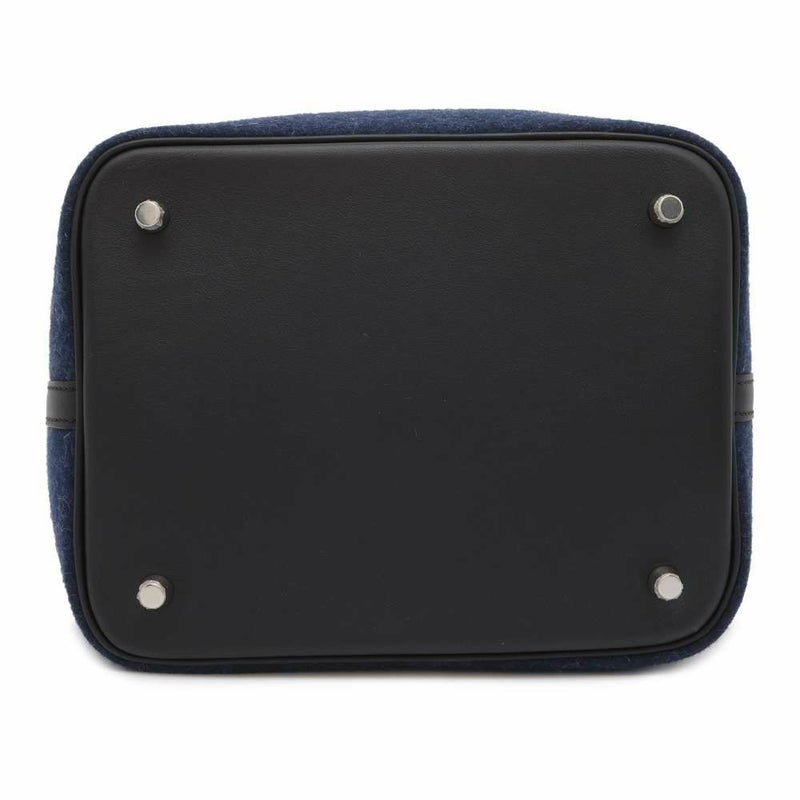 エルメス ハンドバッグ ピコタンロックMM ブルーニュイ/ブラック/シルバー金具 フェルト/スイフト Y刻印