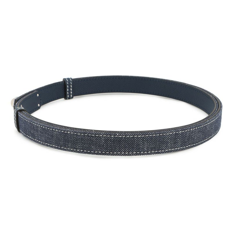 エルメス ケリーベルト18 ジーン ブルーインディゴ/ホワイト/ブルーネイビー/シルバー金具 デニム/エプソン W刻印 HERMES