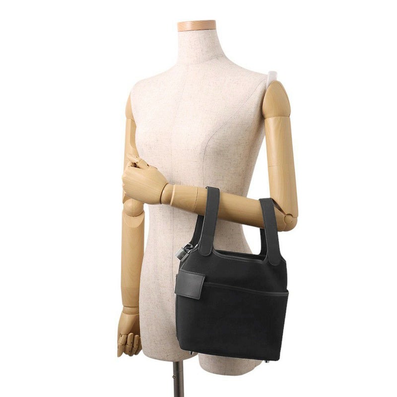 エルメス ハンドバッグ ピコタンロックPM カーゴ ブラック/シルバー金具 トワルゴエラン/スイフト U刻印 黒