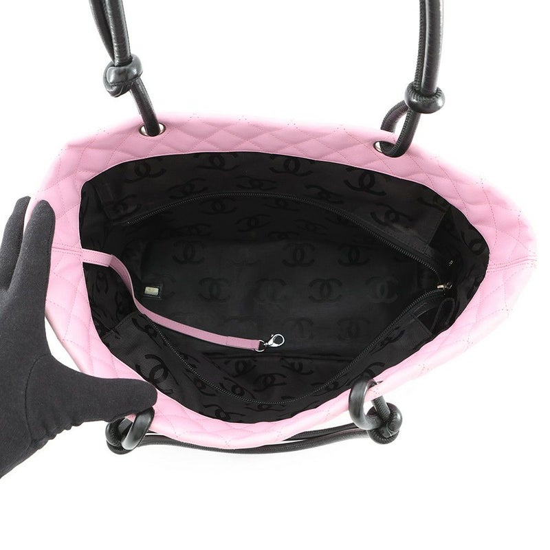 シャネル トートバッグ カンボンライン ラージトート マトラッセ ココマーク レザー A25169 CHANEL ピンク 黒