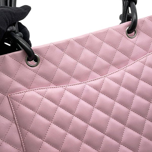 シャネル トートバッグ カンボンライン ラージトート マトラッセ ココマーク レザー A25169 CHANEL ピンク 黒