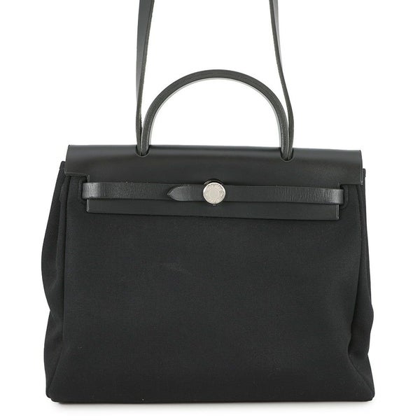 エルメス エールバッグPM ブラック/シルバー金具 トワルオフィシエ/ヴァッシュハンター □G刻印 黒