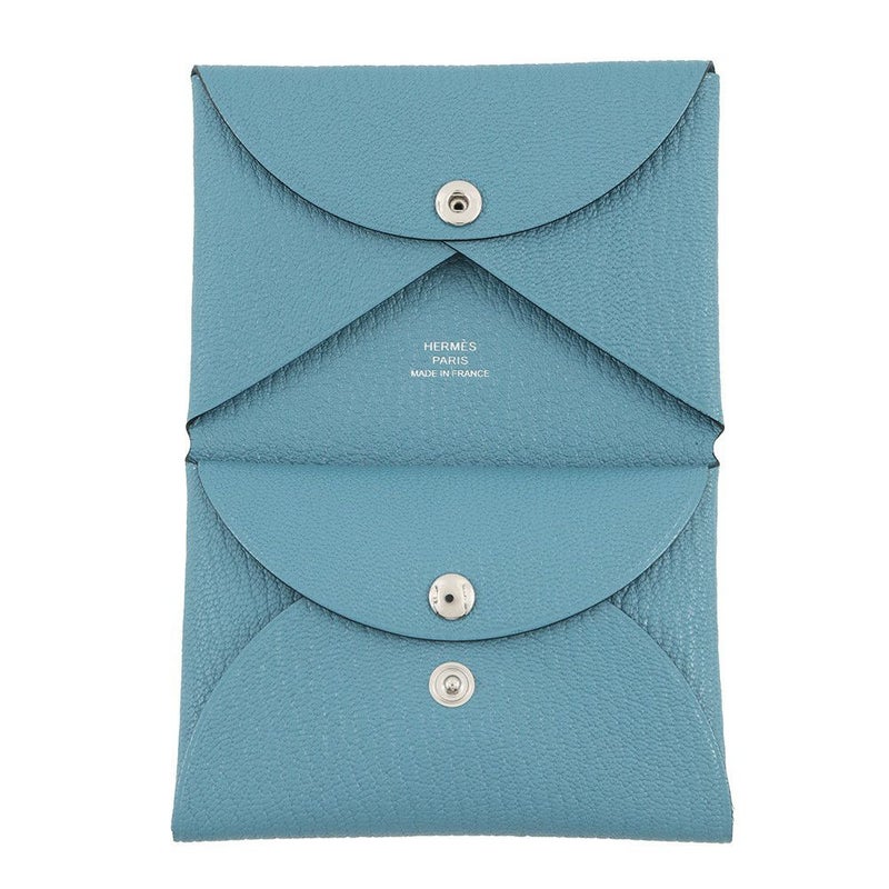 エルメス コインケース カルヴィ デュオ ニューブルージーン/シルバー金具 シェブルミゾル K刻印 財布