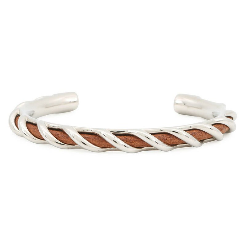 エルメス ブレスレット トルサード オープン バングル ブラウン/シルバー金具 サイズT4 HERMES アクセサリー