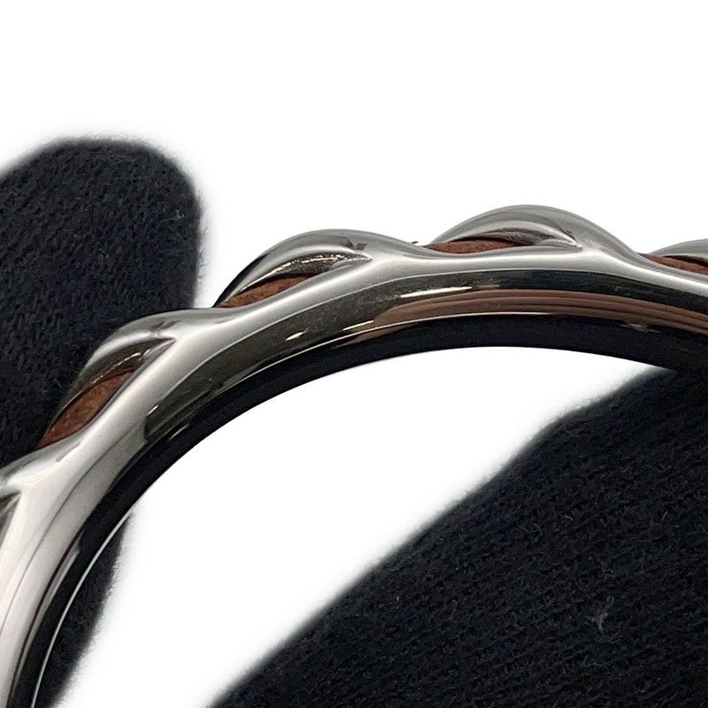 エルメス ブレスレット トルサード オープン バングル ブラウン/シルバー金具 サイズT4 HERMES アクセサリー