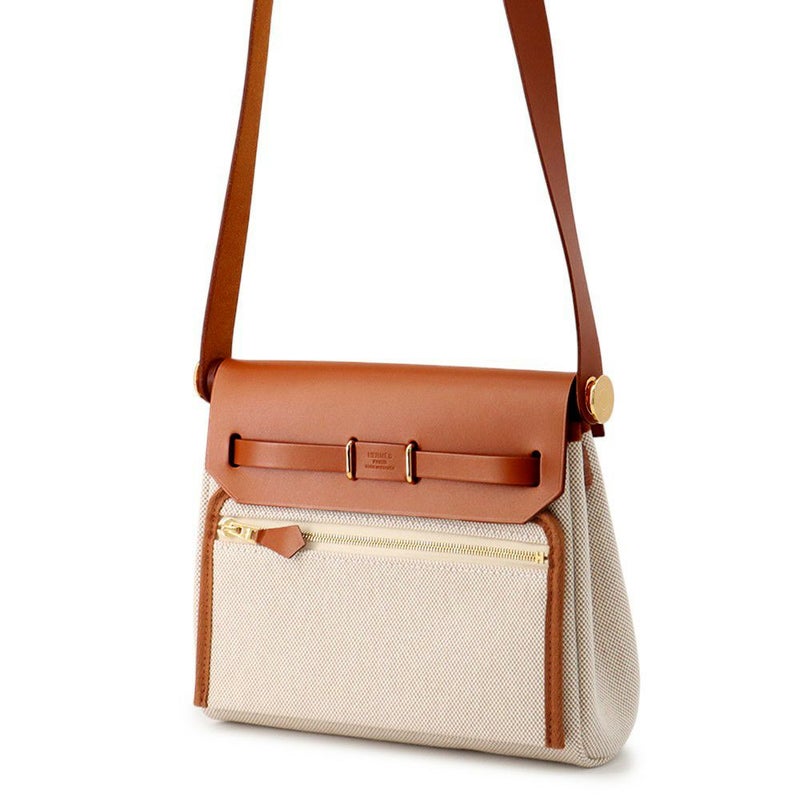 エルメス ショルダーバッグ エールバッグジップ ミニ フォーブ/エクリュ/ゴールド金具 トワルアッシュ/ヴァッシュハンター K刻印