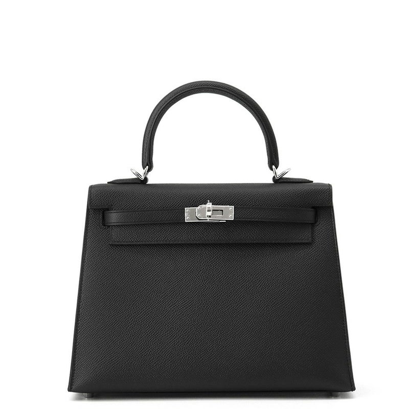エルメス ハンドバッグ ケリー25 外縫い ブラック/シルバー金具 エプソン K刻印 2wayショルダー 黒