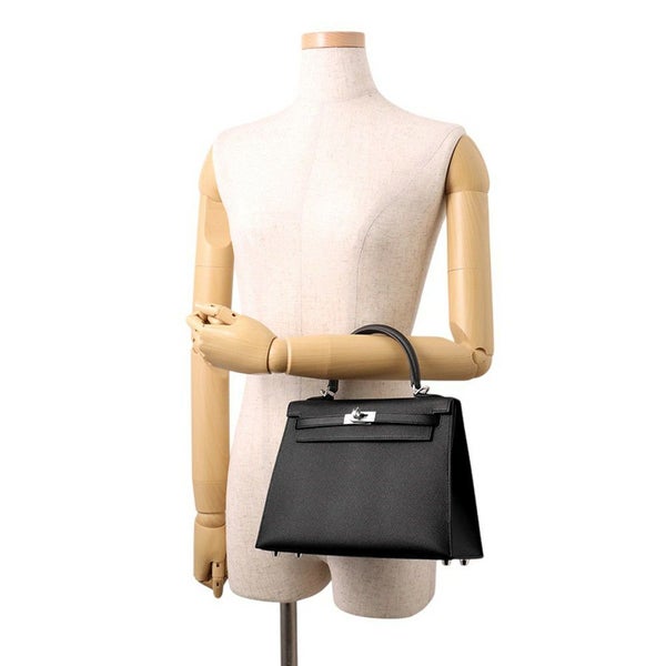 エルメス ハンドバッグ ケリー25 外縫い ブラック/シルバー金具 エプソン K刻印 2wayショルダー 黒