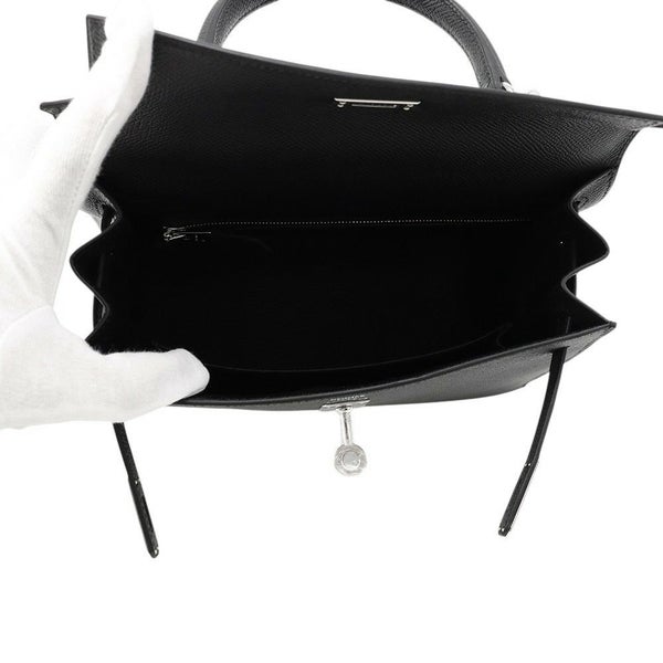 エルメス ハンドバッグ ケリー25 外縫い ブラック/シルバー金具 エプソン K刻印 2wayショルダー 黒