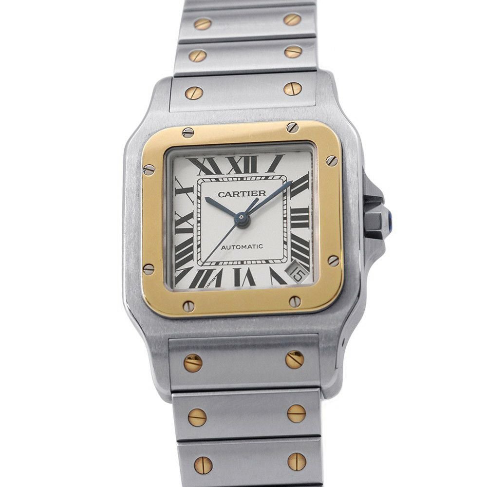 カルティエ Cartier 腕時計 サントスガルベ XL W20099C4 スクエア ホワイト文字盤 ローマンインデックス デイト K18YG SS 自動巻き 【箱・保付き】 【中古】 Cartier - カルティエ Cartier 腕時計 サントスガルベ XL W20099C4
