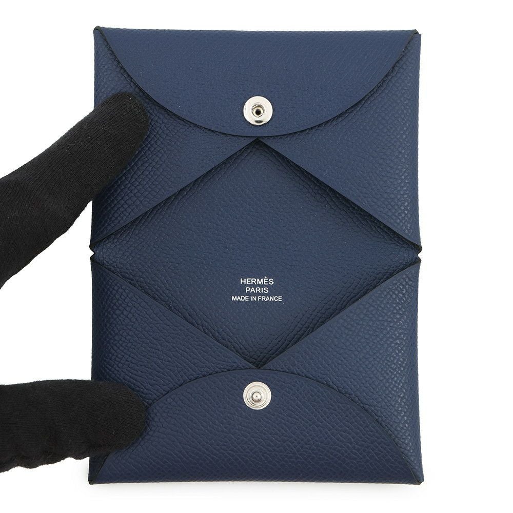 エルメス カードケース カルヴィ ブルーネイビー/シルバー金具