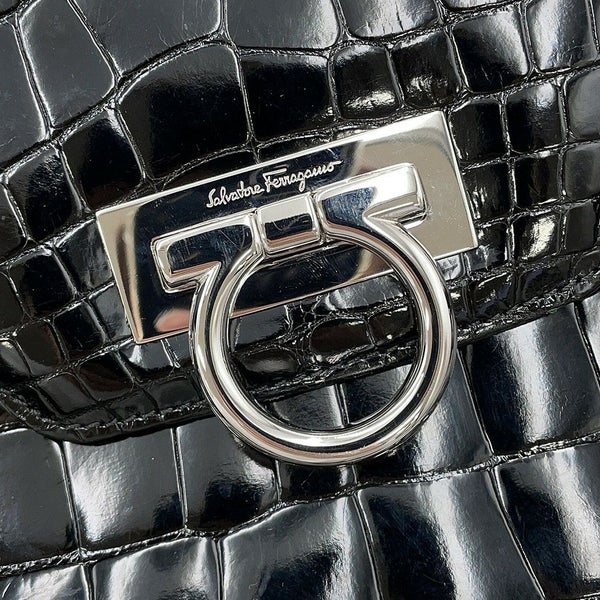 サルヴァトーレ・フェラガモ ハンドバッグ ガンチーニ クロコダイル 214868 Ferragamo 黒