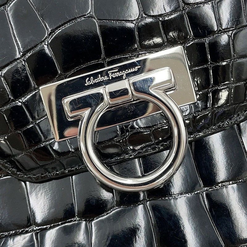サルヴァトーレ・フェラガモ ハンドバッグ ガンチーニ クロコダイル 214868 Ferragamo 黒