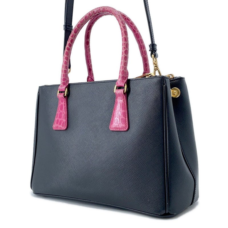 プラダ ハンドバッグ サフィアーノ ガレリア クロコダイル 1BA863 PRADA 2way 黒