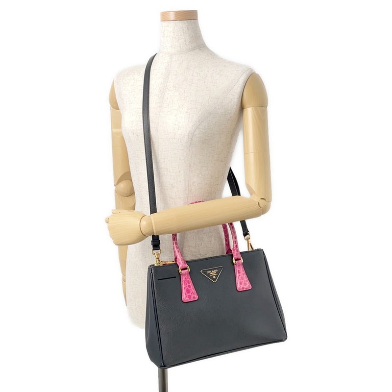 プラダ ハンドバッグ サフィアーノ ガレリア クロコダイル 1BA863 PRADA 2way 黒