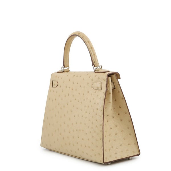 エルメス ハンドバッグ ケリー28 外縫い パーシュマン/シルバー金具 オーストリッチ T刻印 2wayショルダー