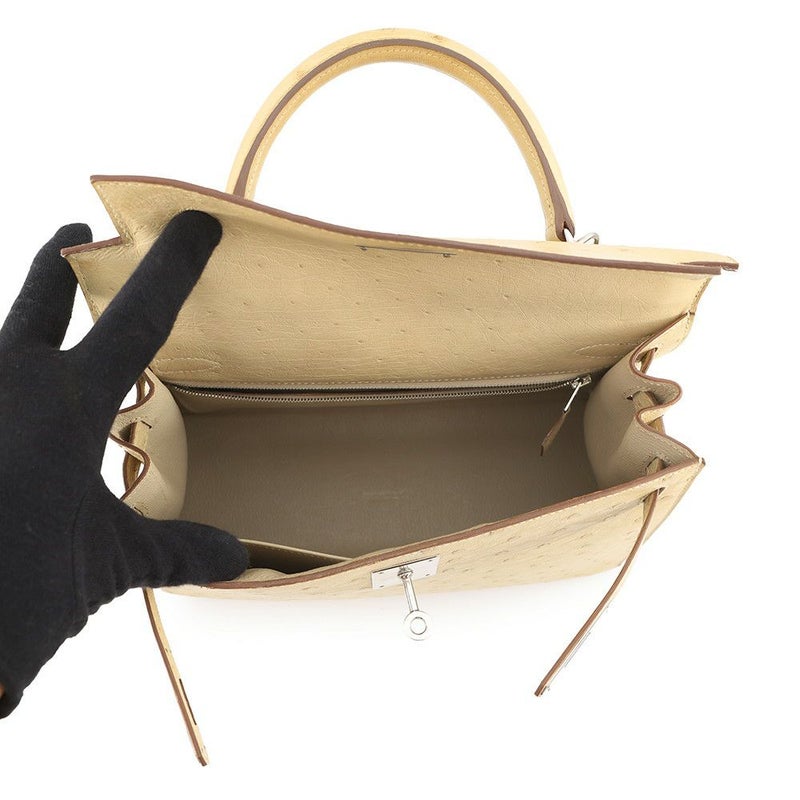 エルメス ハンドバッグ ケリー28 外縫い パーシュマン/シルバー金具 オーストリッチ T刻印 2wayショルダー