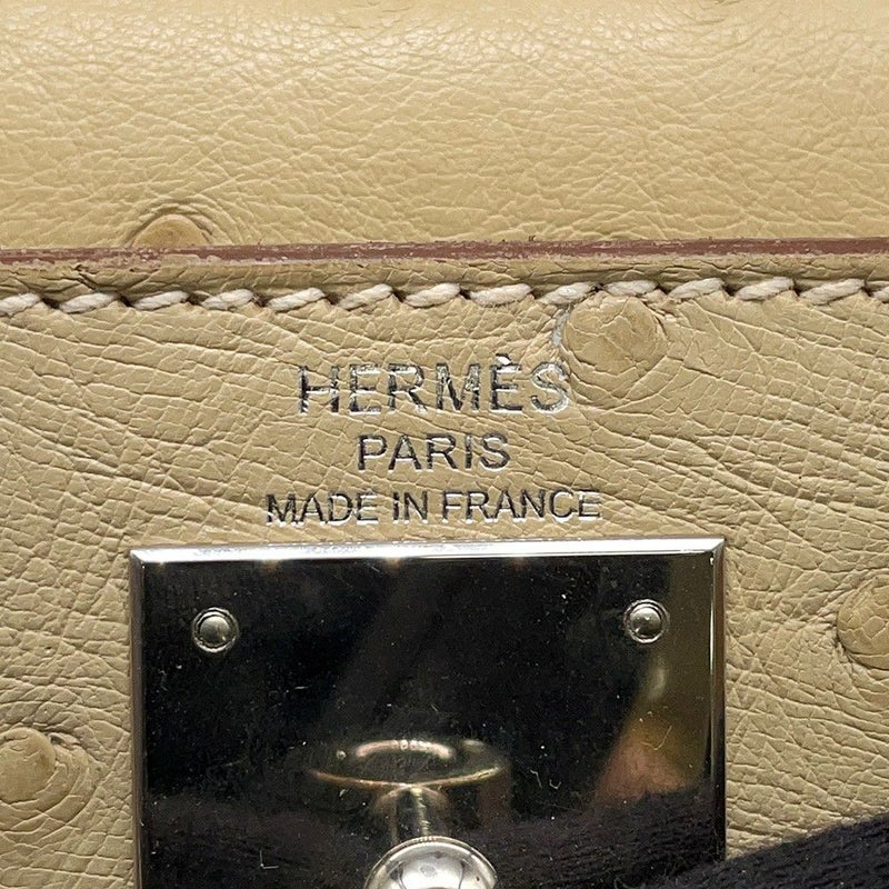 エルメス ハンドバッグ ケリー28 外縫い パーシュマン/シルバー金具 オーストリッチ T刻印 2wayショルダー
