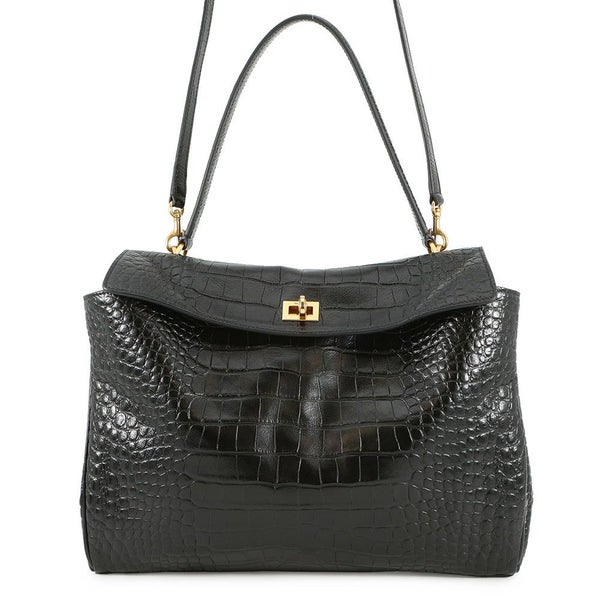 バレンシアガ ハンドバッグ ロデオ ミディアム クロコダイル型押し 789772 BALENCIAGA 2wayショルダーバッグ 黒