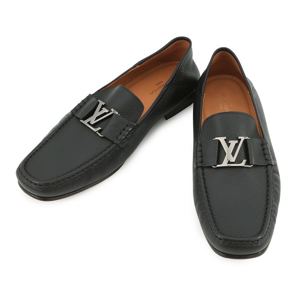 ✩Louis Vuitton✩ ブラックレザー ローファー✩中古品✩ ルイヴィトン ローファー レザー LVロゴ モカシン メンズサイズ9 LOUIS