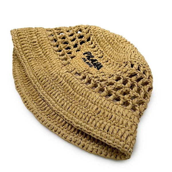 プラダ ハット ロゴ 麦わら ウーブンファブリック サイズS 1HC137 PRADA 帽子