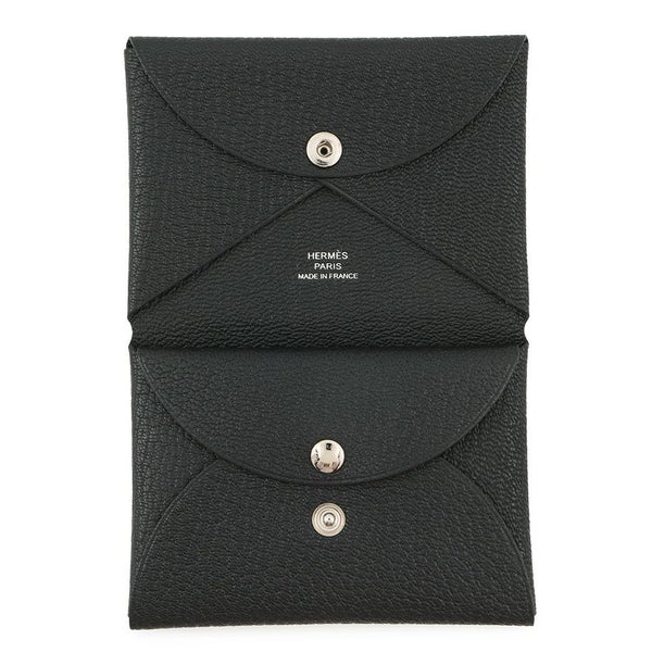 エルメス コインケース カルヴィ デュオ ブラック/シルバー金具 シェブルミゾル W刻印 HERMES 財布 黒