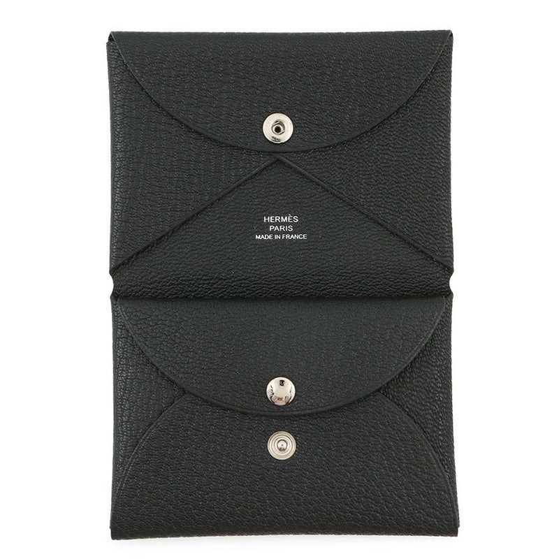 エルメス コインケース カルヴィ デュオ ブラック/シルバー金具 シェブルミゾル W刻印 HERMES 財布 黒
