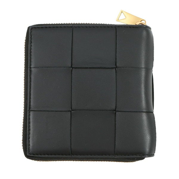 ボッテガヴェネタ 二つ折り財布 マキシイントレチャート カセット ラウンドジップ ラムスキン 749461 黒