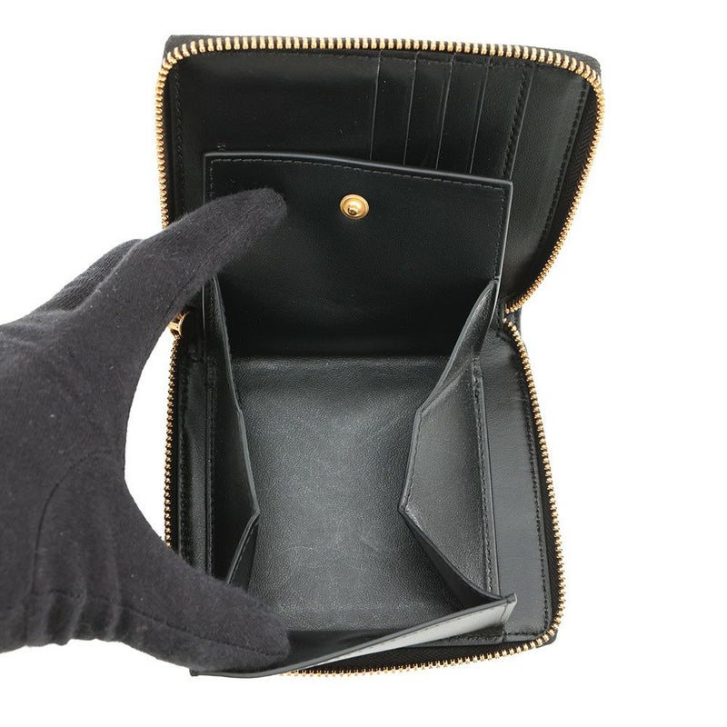 ボッテガヴェネタ 二つ折り財布 マキシイントレチャート カセット ラウンドジップ ラムスキン 749461 黒