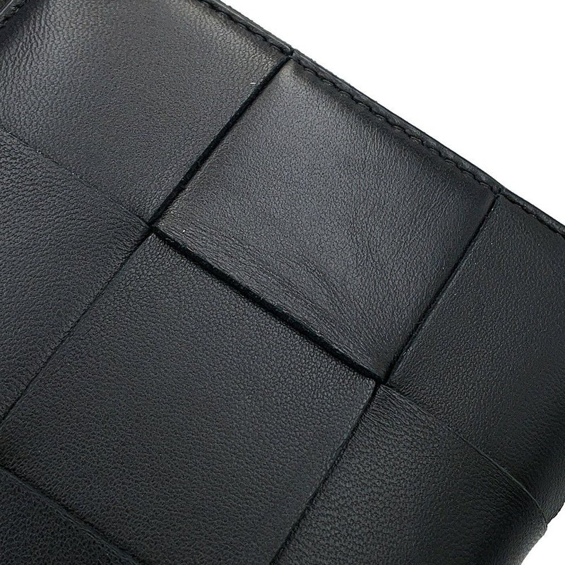 ボッテガヴェネタ 二つ折り財布 マキシイントレチャート カセット ラウンドジップ ラムスキン 749461 黒