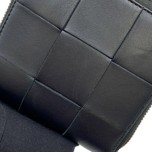 ボッテガヴェネタ 二つ折り財布 マキシイントレチャート カセット ラウンドジップ ラムスキン 749461 黒