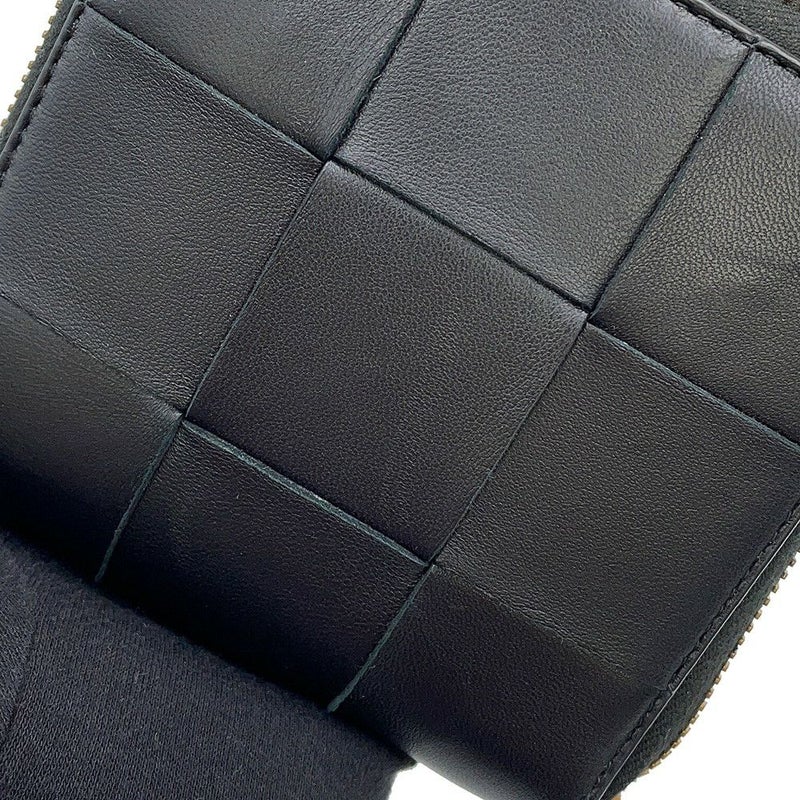 ボッテガヴェネタ 二つ折り財布 マキシイントレチャート カセット ラウンドジップ ラムスキン 749461 黒