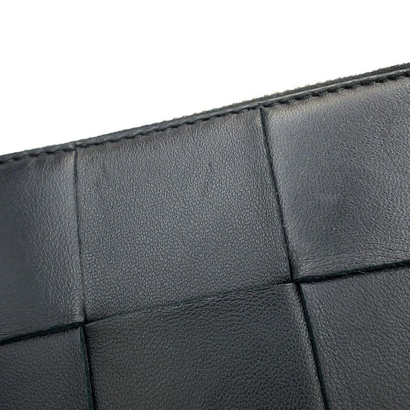 ボッテガヴェネタ 二つ折り財布 マキシイントレチャート カセット ラウンドジップ ラムスキン 749461 黒