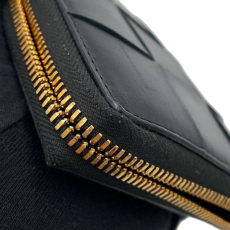 ボッテガヴェネタ 二つ折り財布 マキシイントレチャート カセット ラウンドジップ ラムスキン 749461 黒