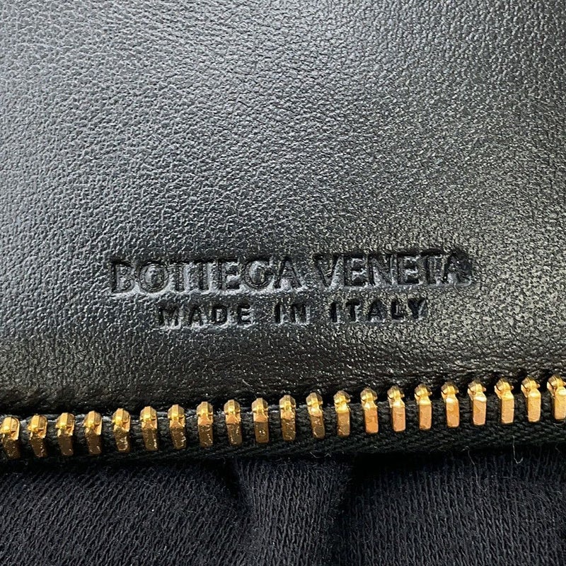 ボッテガヴェネタ 二つ折り財布 マキシイントレチャート カセット ラウンドジップ ラムスキン 749461 黒