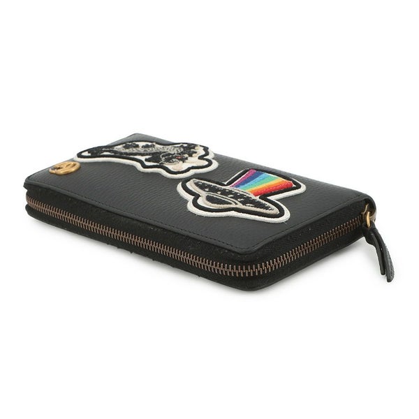 グッチ 長財布 GGマーモント ワッペンモチーフ レザー 474584 ラウンドファスナー GUCCI 財布 UFO ドラゴン 黒