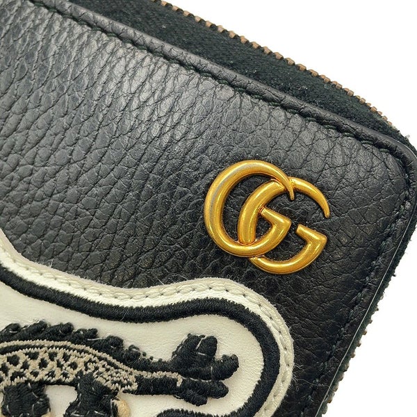 グッチ 長財布 GGマーモント ワッペンモチーフ レザー 474584 ラウンドファスナー GUCCI 財布 UFO ドラゴン 黒