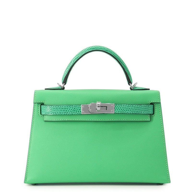 エルメス ミニケリー2 外縫い タッチ ヴェールコミック/ヴェールヴェロン/シルバー金具 ヴォーマダム/リザード W刻印 2wayショルダー