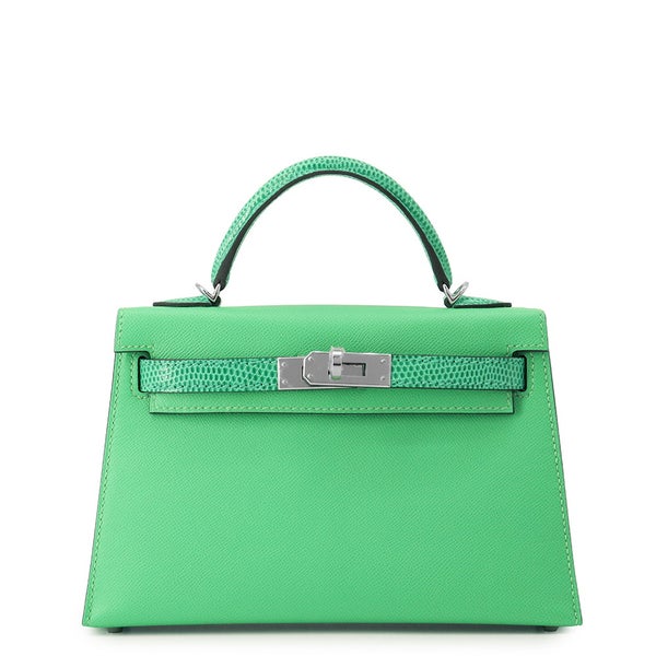 エルメス ミニケリー2 外縫い タッチ ヴェールコミック/ヴェールヴェロン/シルバー金具 ヴォーマダム/リザード W刻印 2wayショルダー