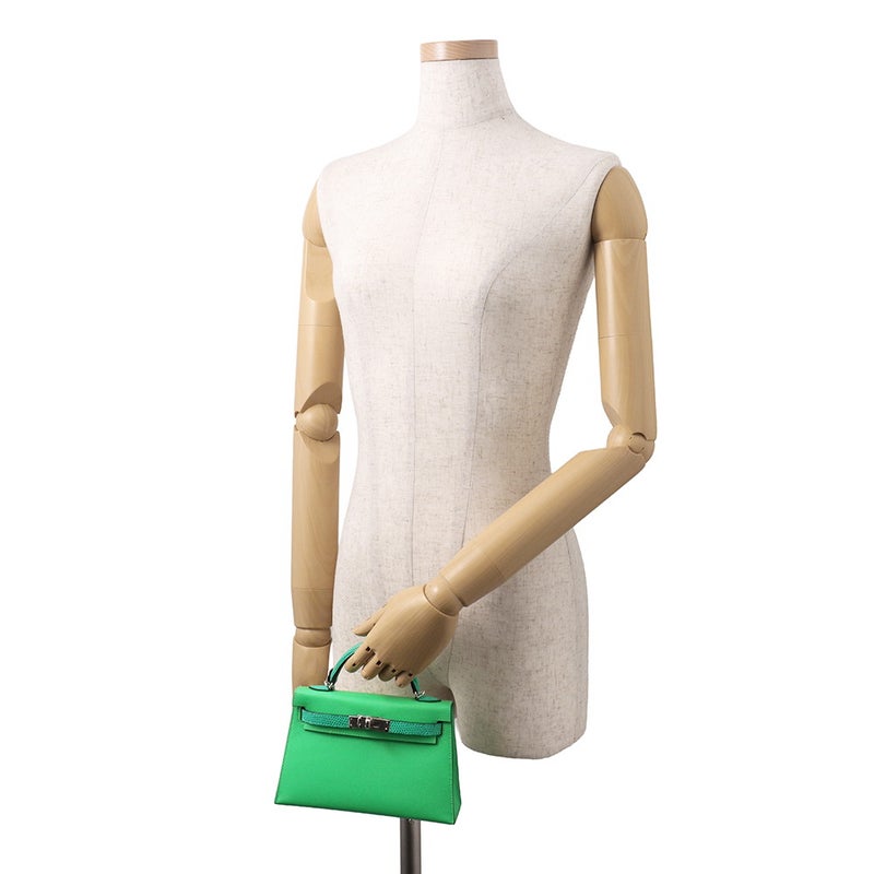 エルメス ミニケリー2 外縫い タッチ ヴェールコミック/ヴェールヴェロン/シルバー金具 ヴォーマダム/リザード W刻印 2wayショルダー