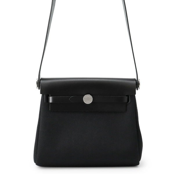 エルメス ショルダーバッグ エールバッグジップ ミニ ブラック/シルバー金具 トワルミリタリー/ヴァッシュハンター K刻印 黒