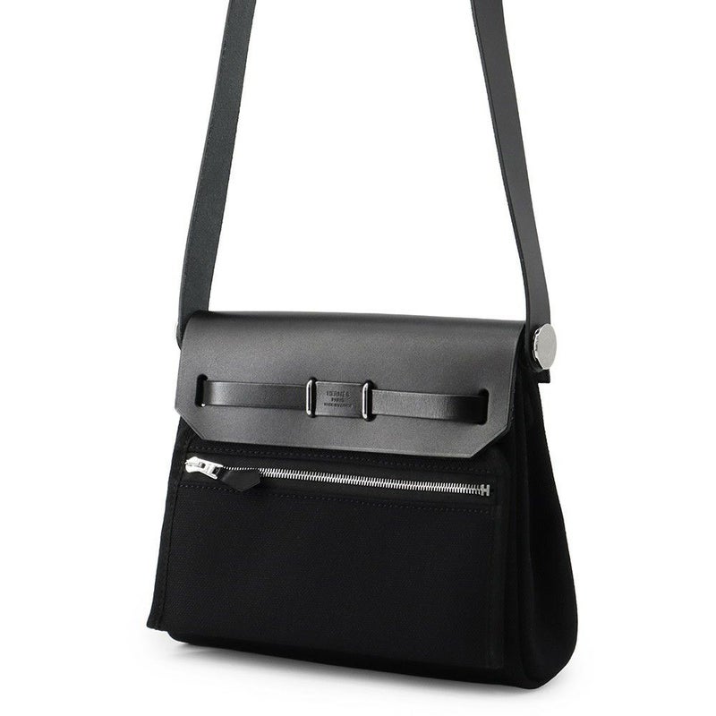 エルメス ショルダーバッグ エールバッグジップ ミニ ブラック/シルバー金具 トワルミリタリー/ヴァッシュハンター K刻印 黒