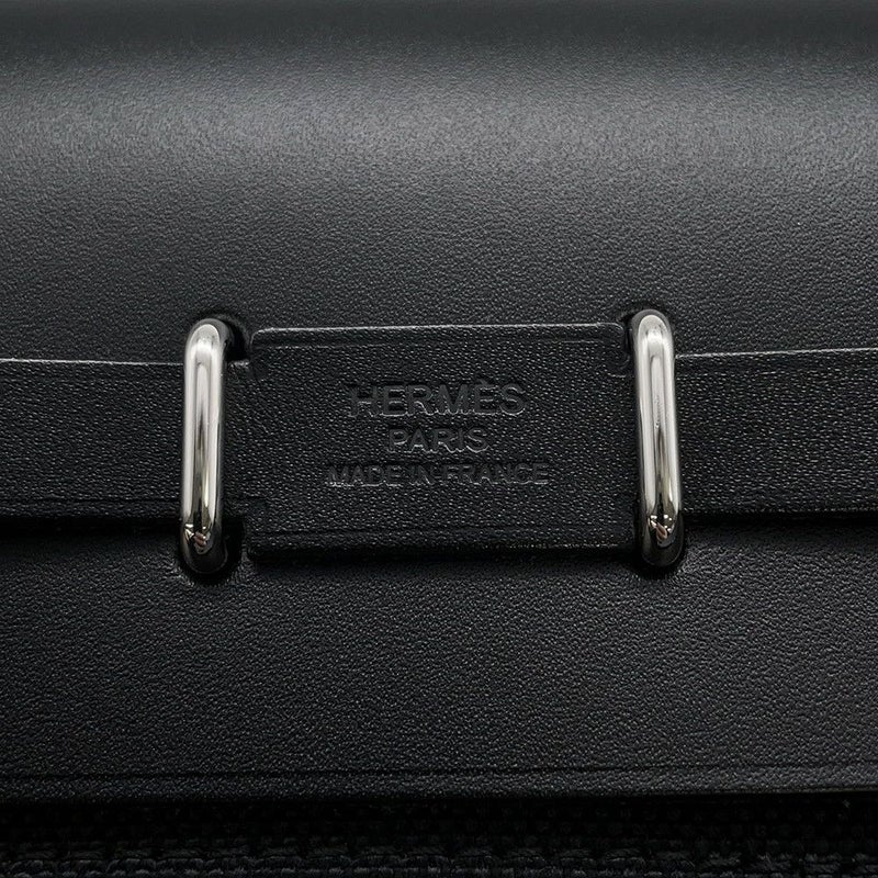 エルメス ショルダーバッグ エールバッグジップ ミニ ブラック/シルバー金具 トワルミリタリー/ヴァッシュハンター K刻印 黒