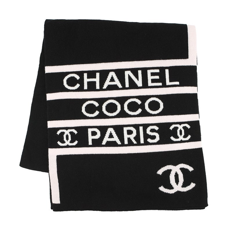 シャネル マフラー ココマーク カシミヤ CHANEL ストール 黒 白