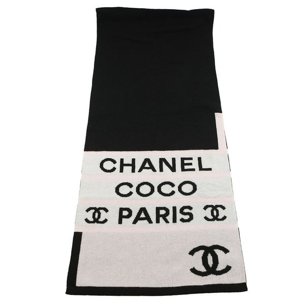シャネル マフラー ココマーク カシミヤ CHANEL ストール 黒 白