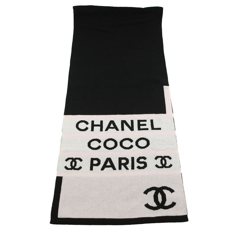 シャネル マフラー ココマーク カシミヤ CHANEL ストール 黒 白